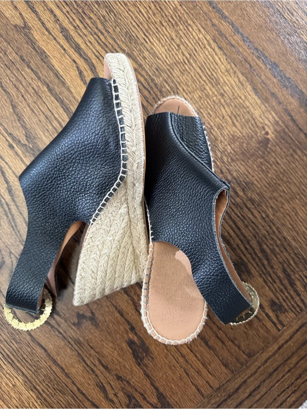 Anthropologie Black Leather Open-Toe Espadrille Slingbacks